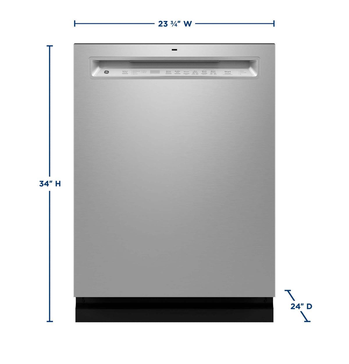 GE - 24" Front Control Built-In Stainless Steel Tub Dishwasher with 3rd Rack, Sanitize Cycle and 47 dBA - Stainless Steel