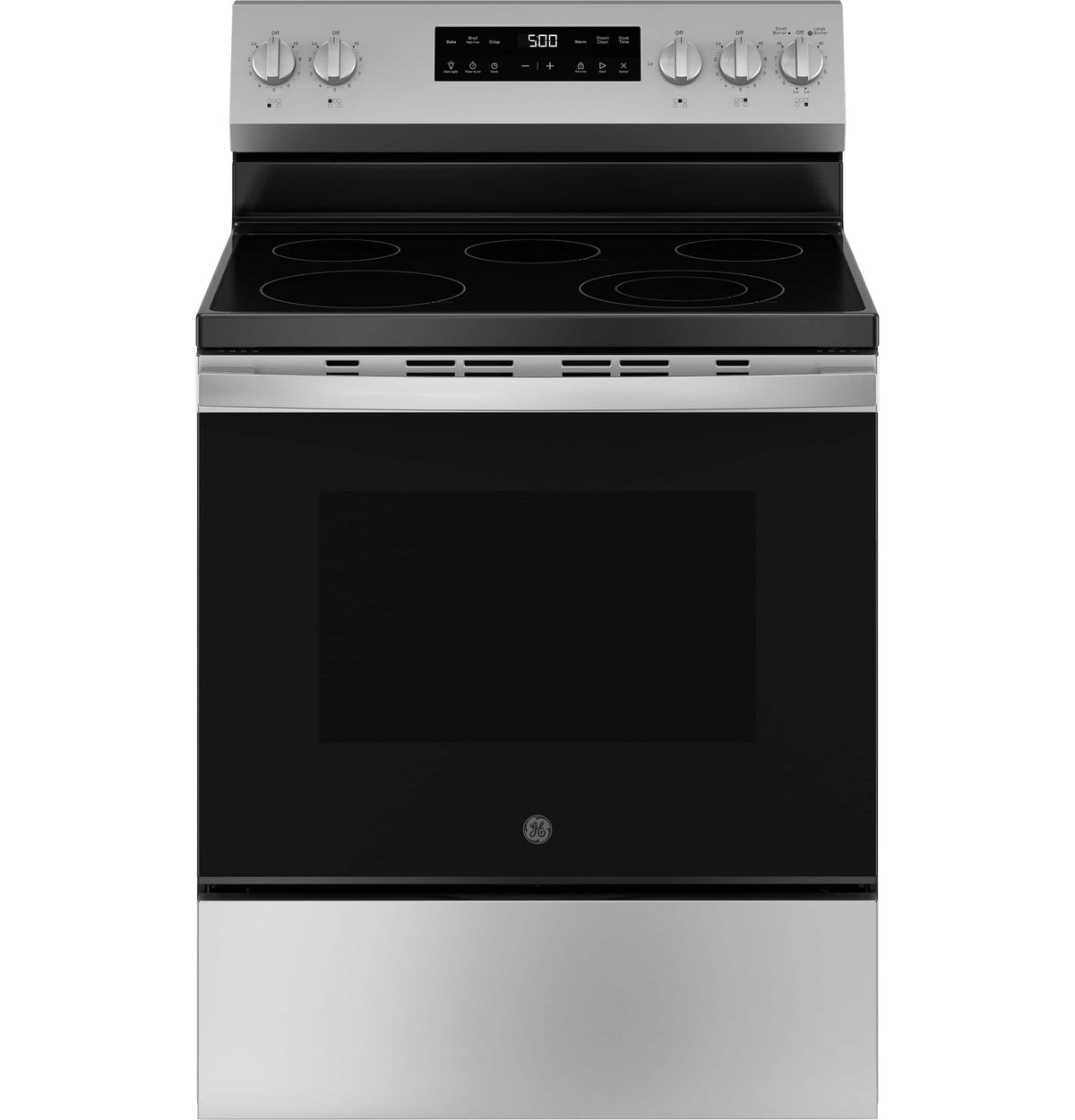GE - 30 in. Wide 5 Elements 5.3 Cu. Ft. Freestanding Electric Range with Crisp Mode and Express Preheat - Stainless Steel