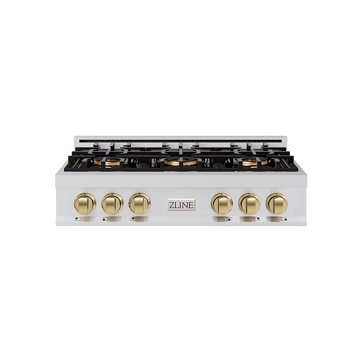 ZLINE - 36 in. Wide 6 Burner Autograph Classic Rangetop with with Bronze Accents (PCRTZ-36-CB) - Stainless Steel