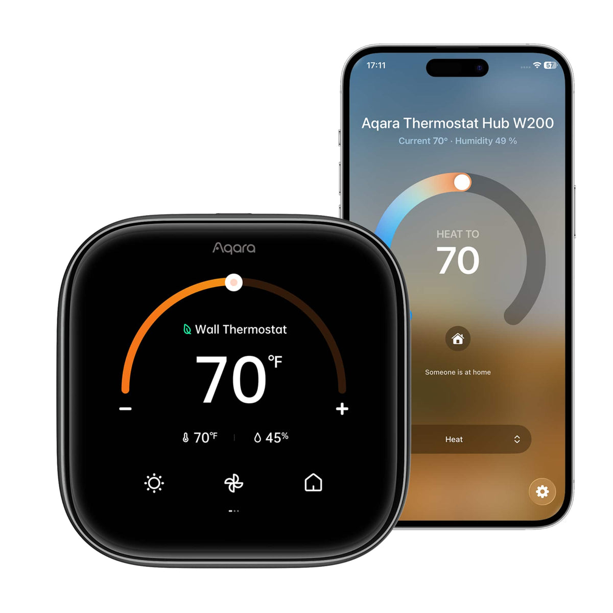 Aqara - Smart Wi-Fi Thermostat W200 Matte Kit w/C-Wire, Programmable, Apple Adaptive Temperature, Matter over Thread Hub, Google - Black