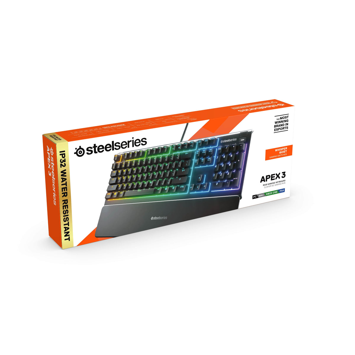 SteelSeries - Apex 3 Full Size Wired Membrane Whisper Quiet Switch Gaming Keyboard with 10 zone RGB Backlighting - Black