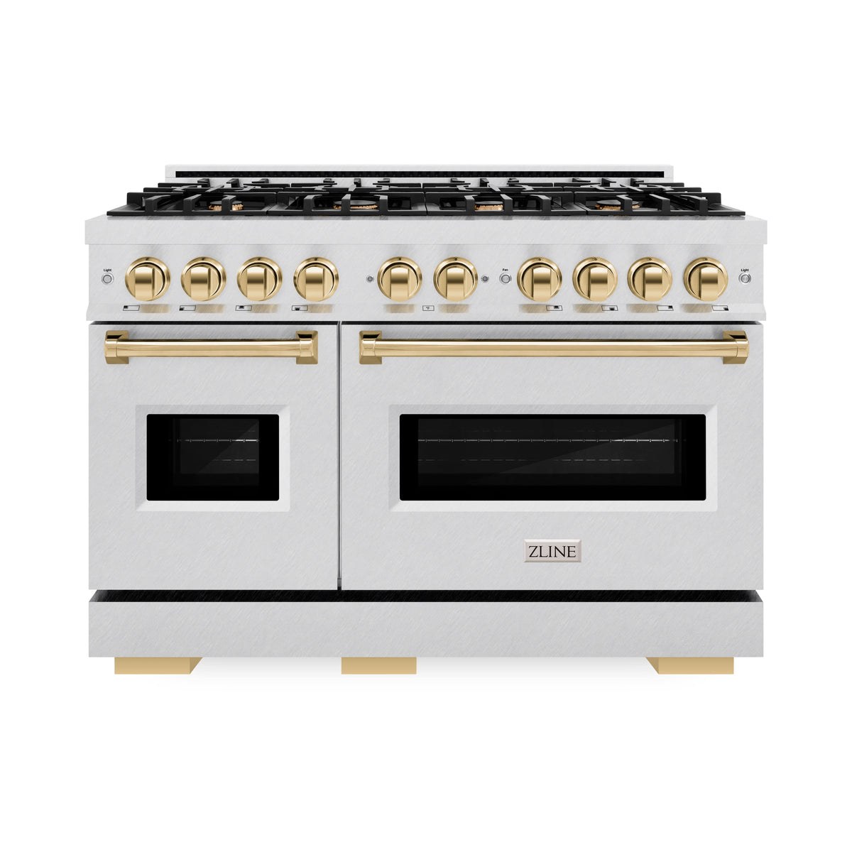 ZLINE - 48 in. Wide 8 Burner Autograph Classic Dual Fuel Satin Steel Range with  Gold Accents (CDRSZ-48-G) - Stainless Steel