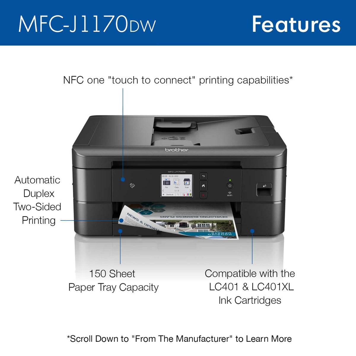 Brother - MFC-J1170DW Wireless Color All-in-One Refresh Subscription Eligible Inkjet Printer - Black