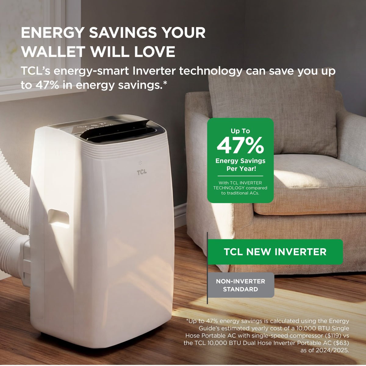 TCL - 450 Sq. Ft. 10,000 BTU Q-Series Ultra-Quiet Dual Hose Inverter Smart Portable Air Conditioner - White