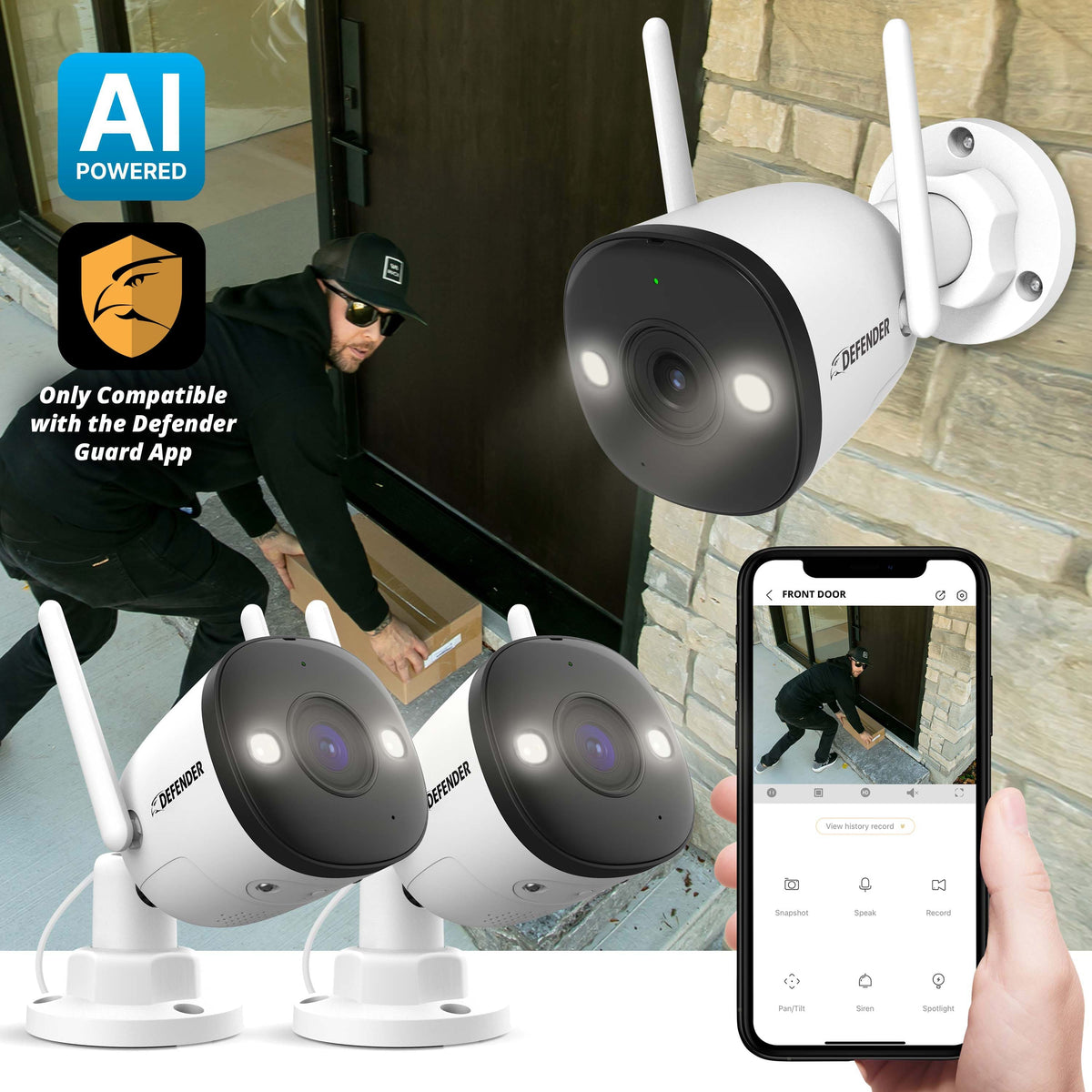 Defender - AI POWERED 4K Guard Pro Wi-Fi 6 Plug-in Power Security Camera - 2 pack - White