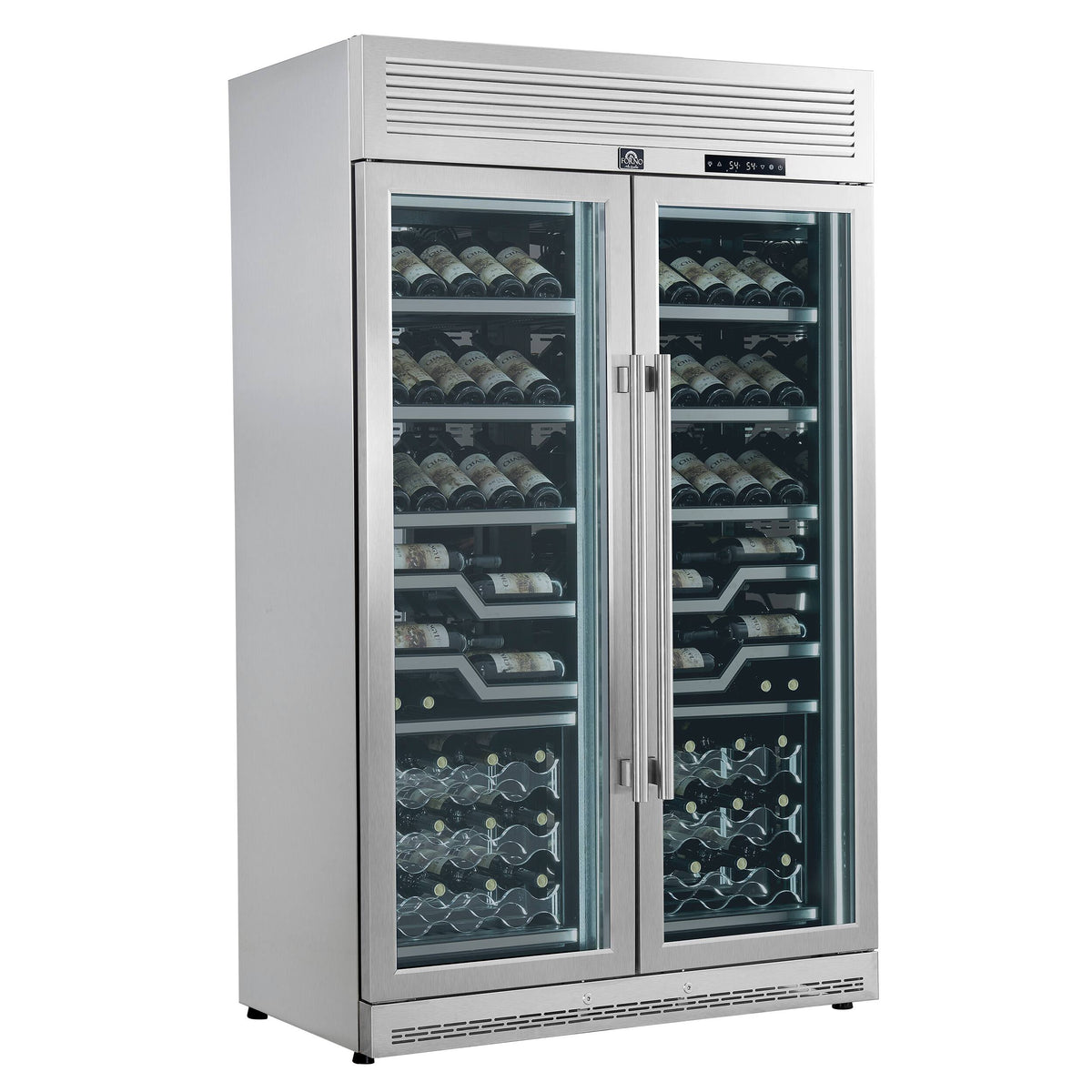 Forno Appliances - Abruzzo 102-Bottle Freestanding Dual Zone Wine Cellar with Clear Acrylic Holders & Stainless Trim Shelves - Stainless Steel