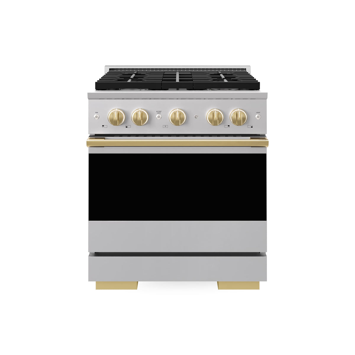 ZLINE - Autograph 30 in. 4.2 cu. ft. Marino Freestanding Gas Range with 4 Burners and Convection Oven with Gold Accents - Stainless Steel