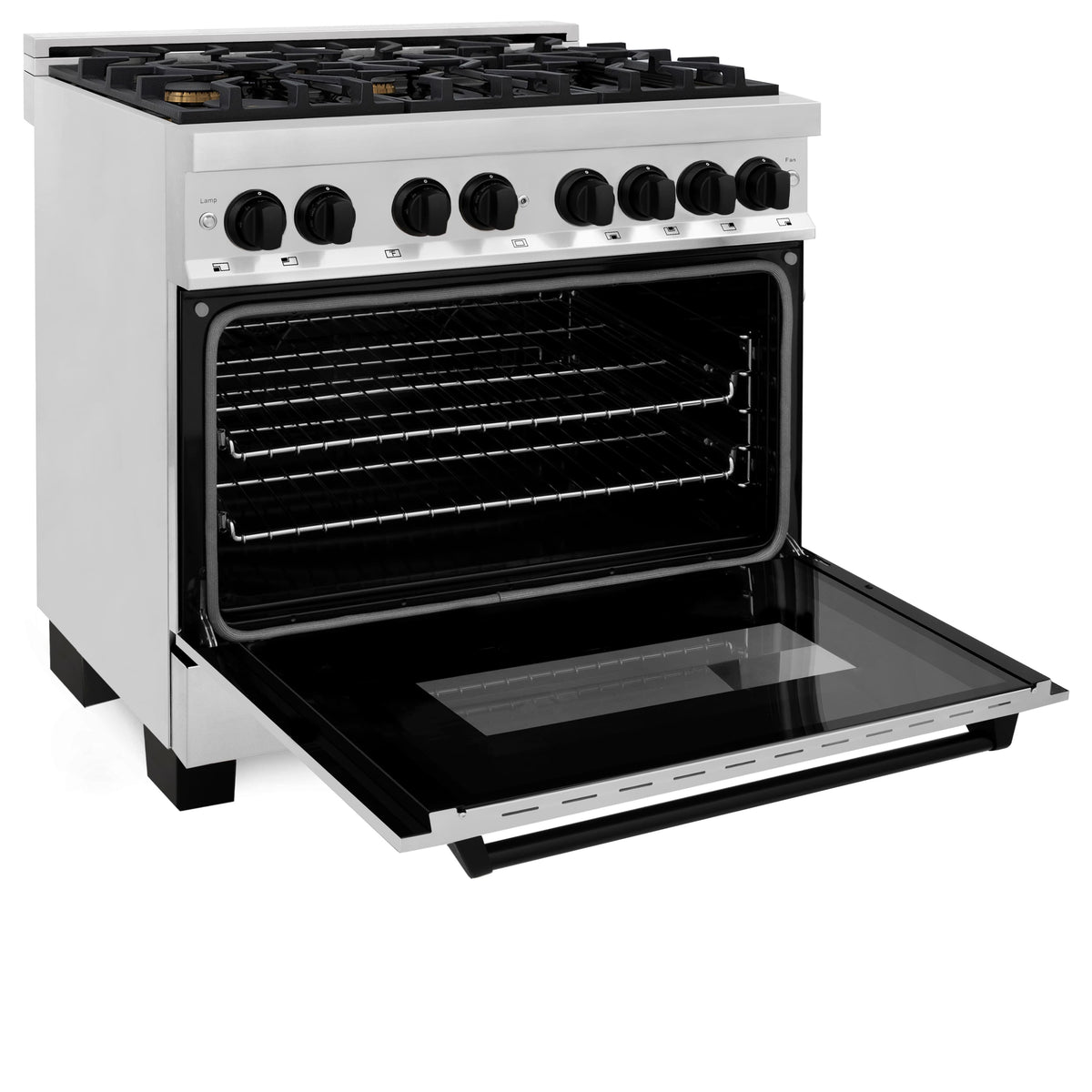 ZLINE - 36 in. Wide 6 Burner Autograph Legacy Dual Fuel Range with Matte Black Accents (RAZ-36-MB) - Stainless Steel/Matte Black Accents