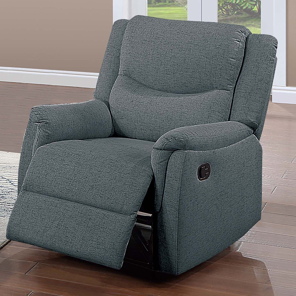 Sillón reclinable manual con asiento y respaldo tapizados y reposacabezas de apoyo