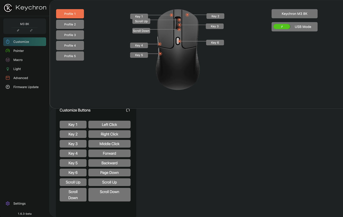 Keychron - M3 Wireless Bluetooth Laser Gaming Mouse with 8K Polling Rate - Wired - Black