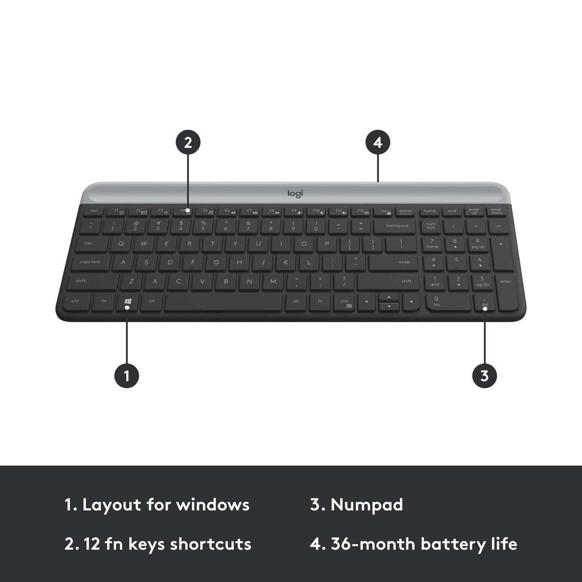 Logitech - MK470 Full-size Wireless Scissor Keyboard and Mouse Bundle for Windows with Quiet clicks - Black/Gray