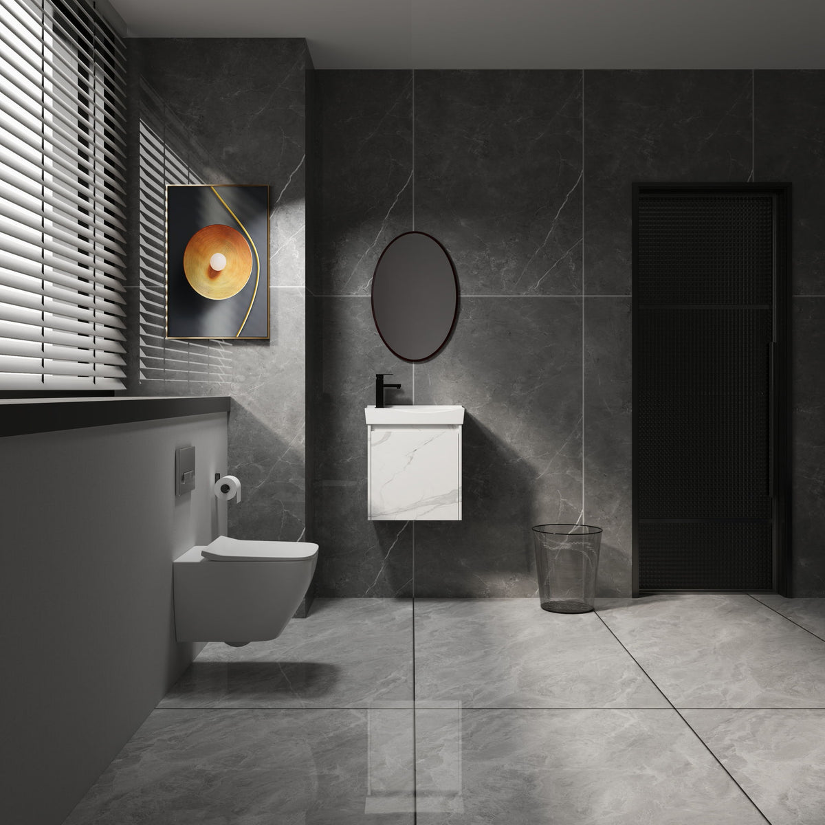 Mueble de baño moderno con lavabo cerámico, combinado con lavabo flotante de pared, armario de almacenamiento