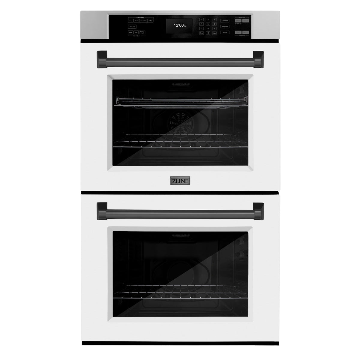 ZLINE - 30 in. Autograph Double Wall Oven w/ Air Fry and White Doors w/ Black Handles - Stainless Steel