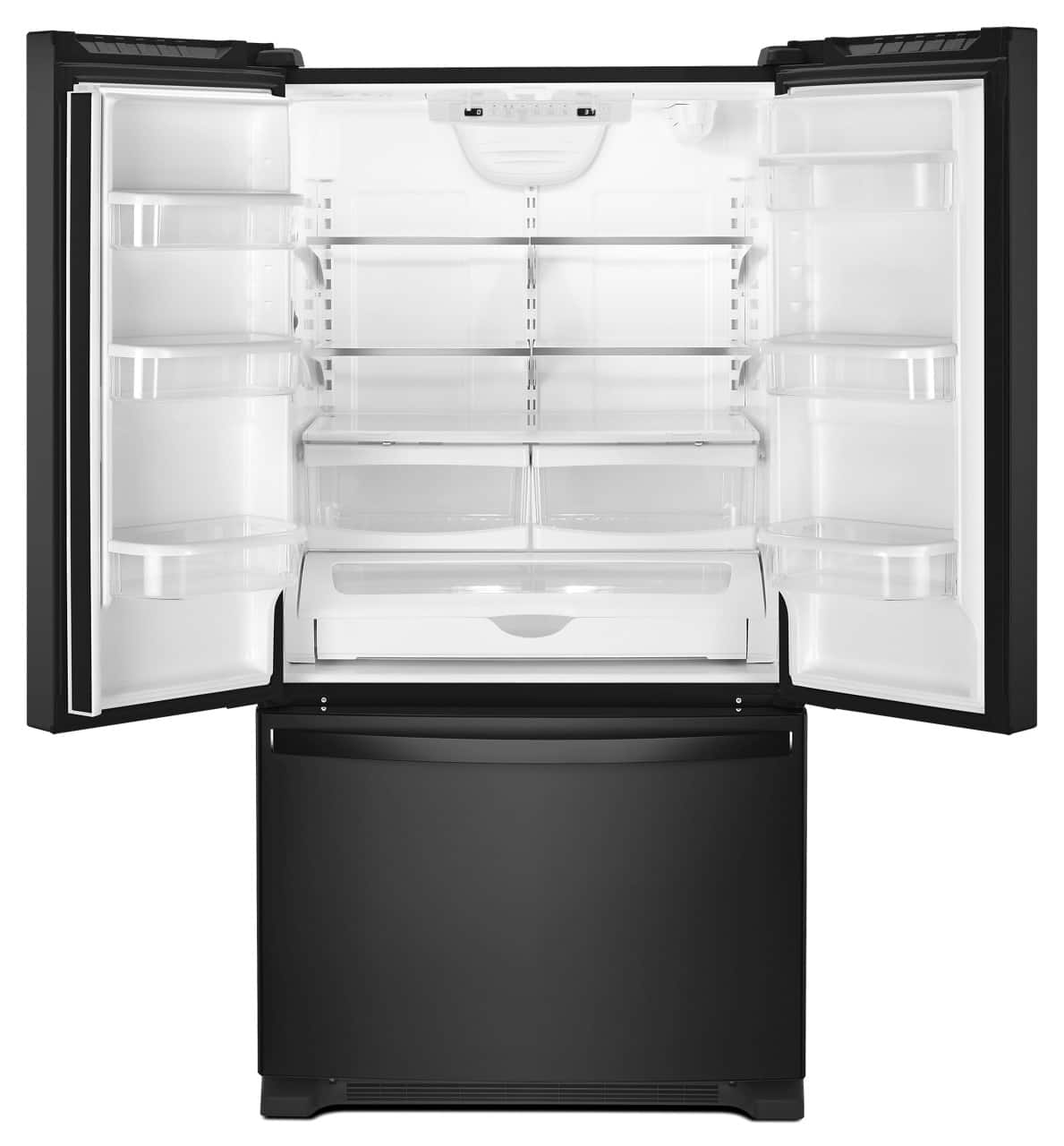 Whirlpool - 33 in. Wide 22 cu. ft. French Door Refrigerator with Humidity-Controlled Crispers - Black