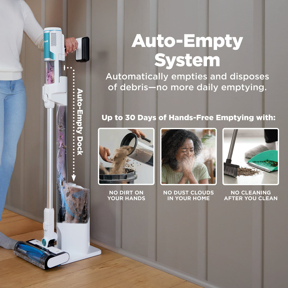 Shark - Clean & Empty, Cordless Stick Vacuum with 1.3L Auto-Empty System, HEPA, Up tp 40 Min Runtime - White