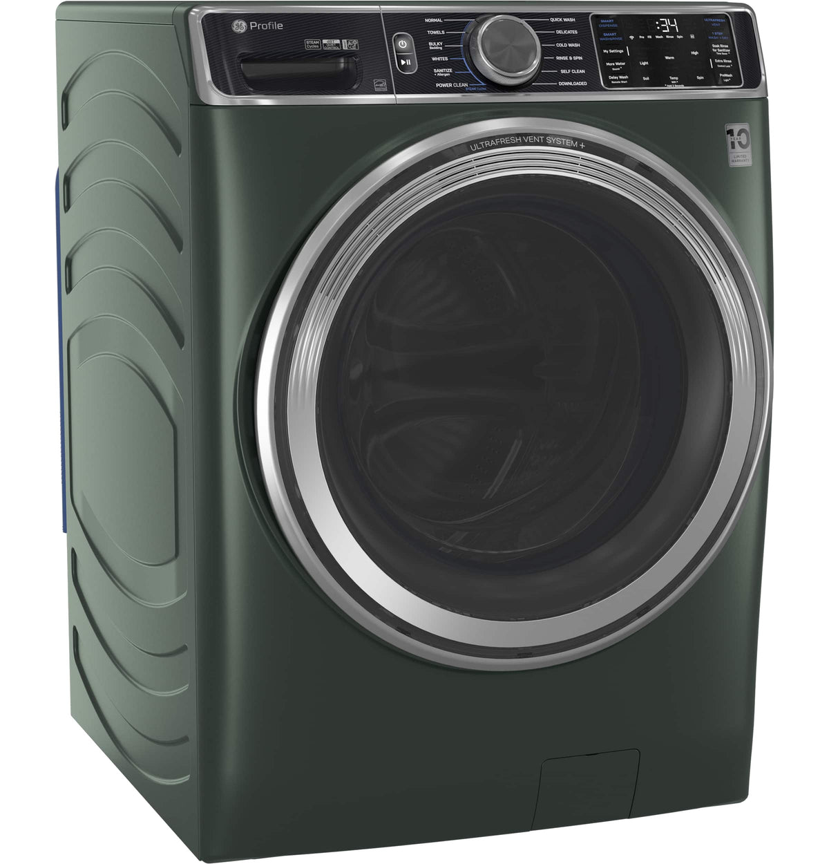 GE Profile - 5.5 Cu. Ft. High Efficiency Stackable Smart Front Load Washer with Steam and UltraFresh Vent System+ With OdorBlock - Jade Green