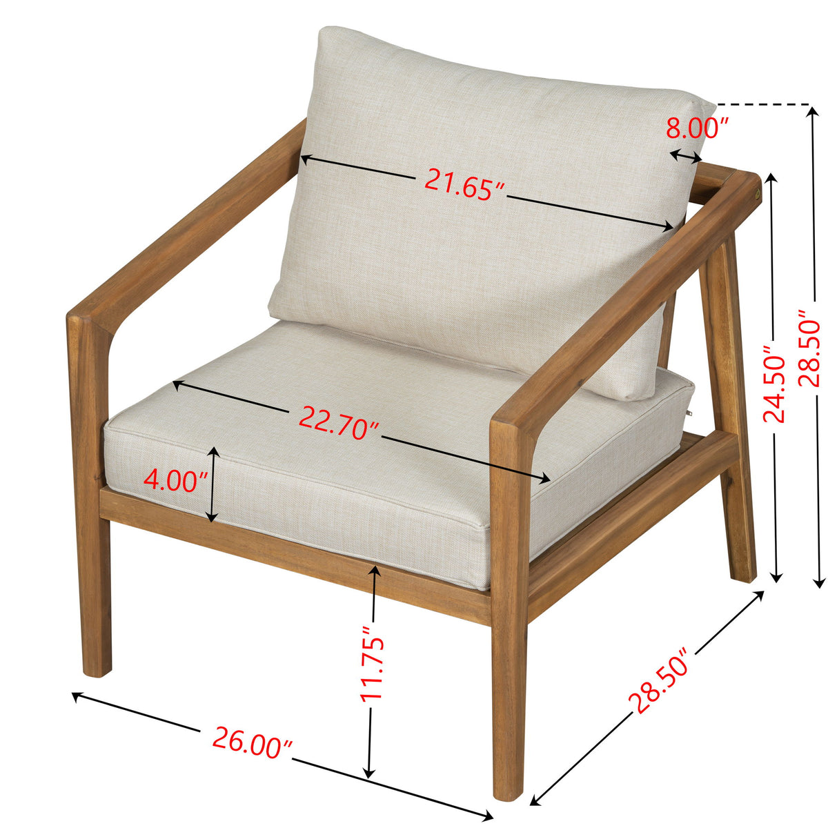 Westin - Outdoor Acacia Wood Club Chair (Set of 2) - Teak / Beige