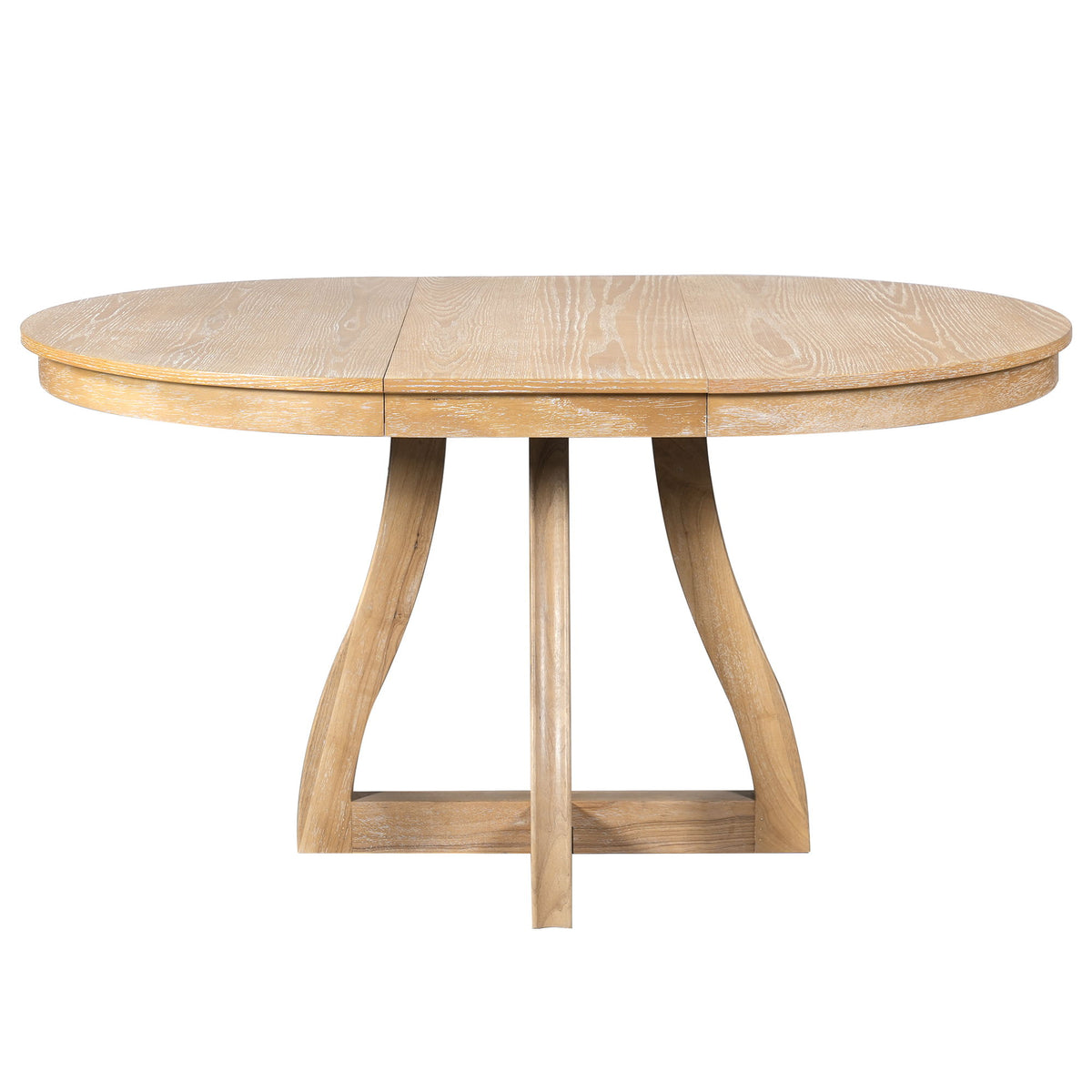 Mesa de comedor redonda extensible, hoja central, patas curvas
