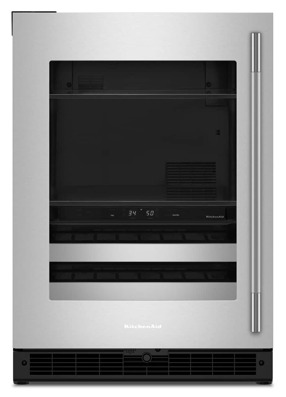 KitchenAid - 24" Beverage Center with Glass Door and Metal-Front Racks - Black Cabinet/Stainless Steel Doors