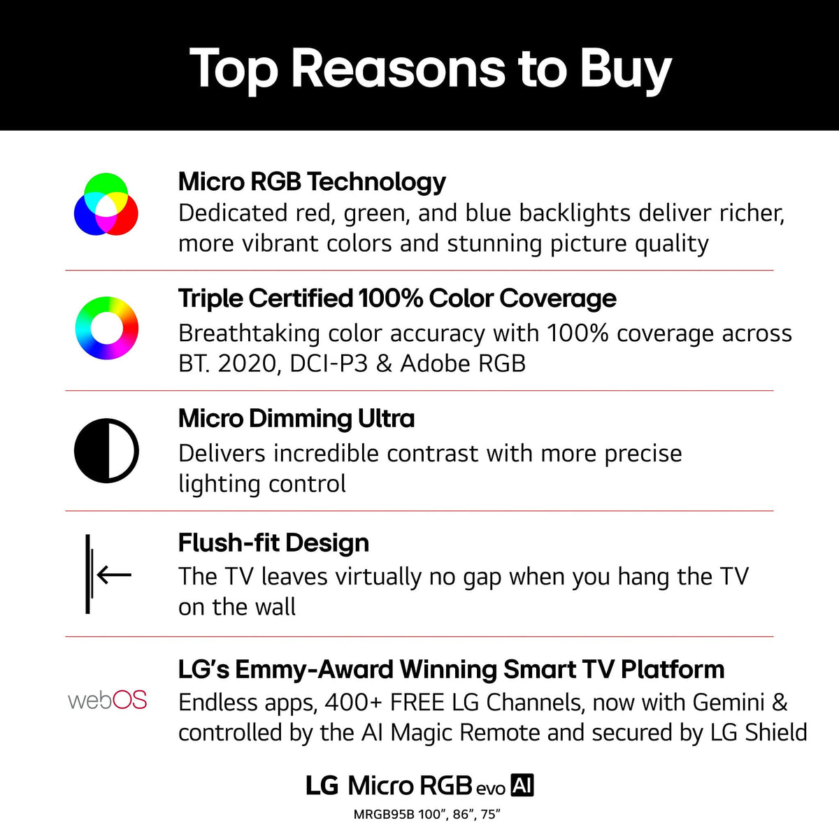 LG - 75" Class MRGB95 Micro RGB evo AI 4K Smart webOS TV with Triple 100% Color Coverage Certified (2026)