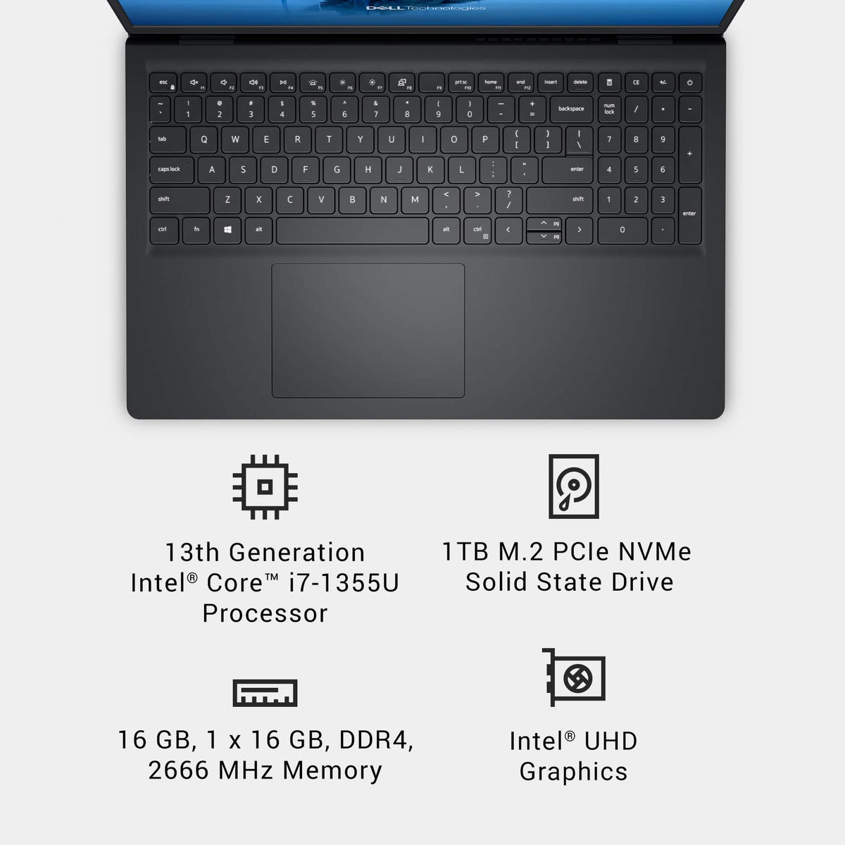 Dell - 15.6" FHD Touchscreen Laptop - Intel Core i7 1355U 2023 - 16GB Memory - 1TB Storage - Carbon Black