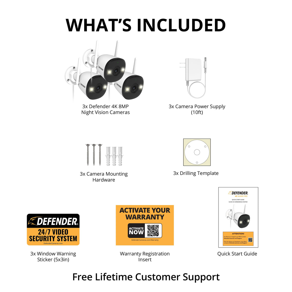 Defender - AI POWERED 4K Guard Pro Wi-Fi 6 Plug-in Power Security Camera - 3 pack - White