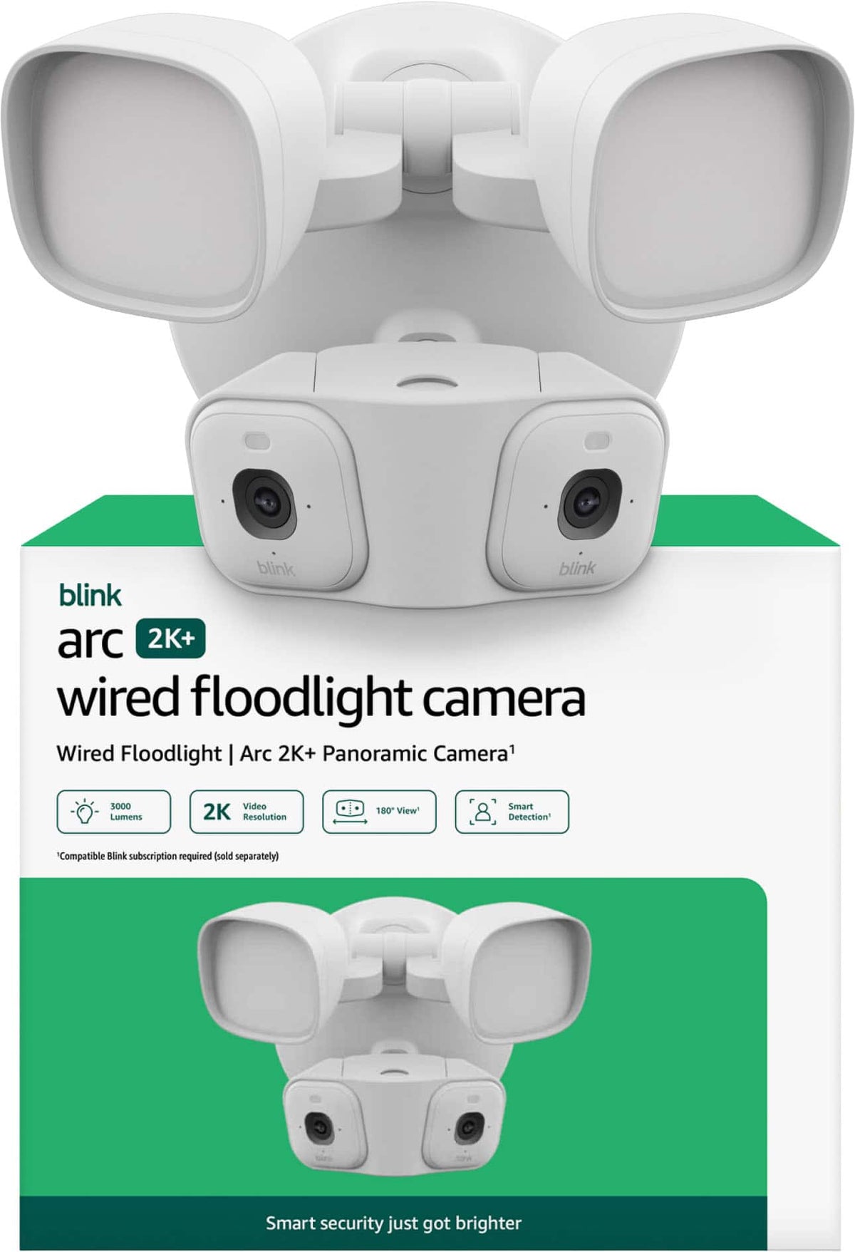 Blink - Arc 2K+ Wired Floodlight Camera (newest model) - Hard Wired smart security, 2K, 180° coverage – 2 cam, 1 mount - White