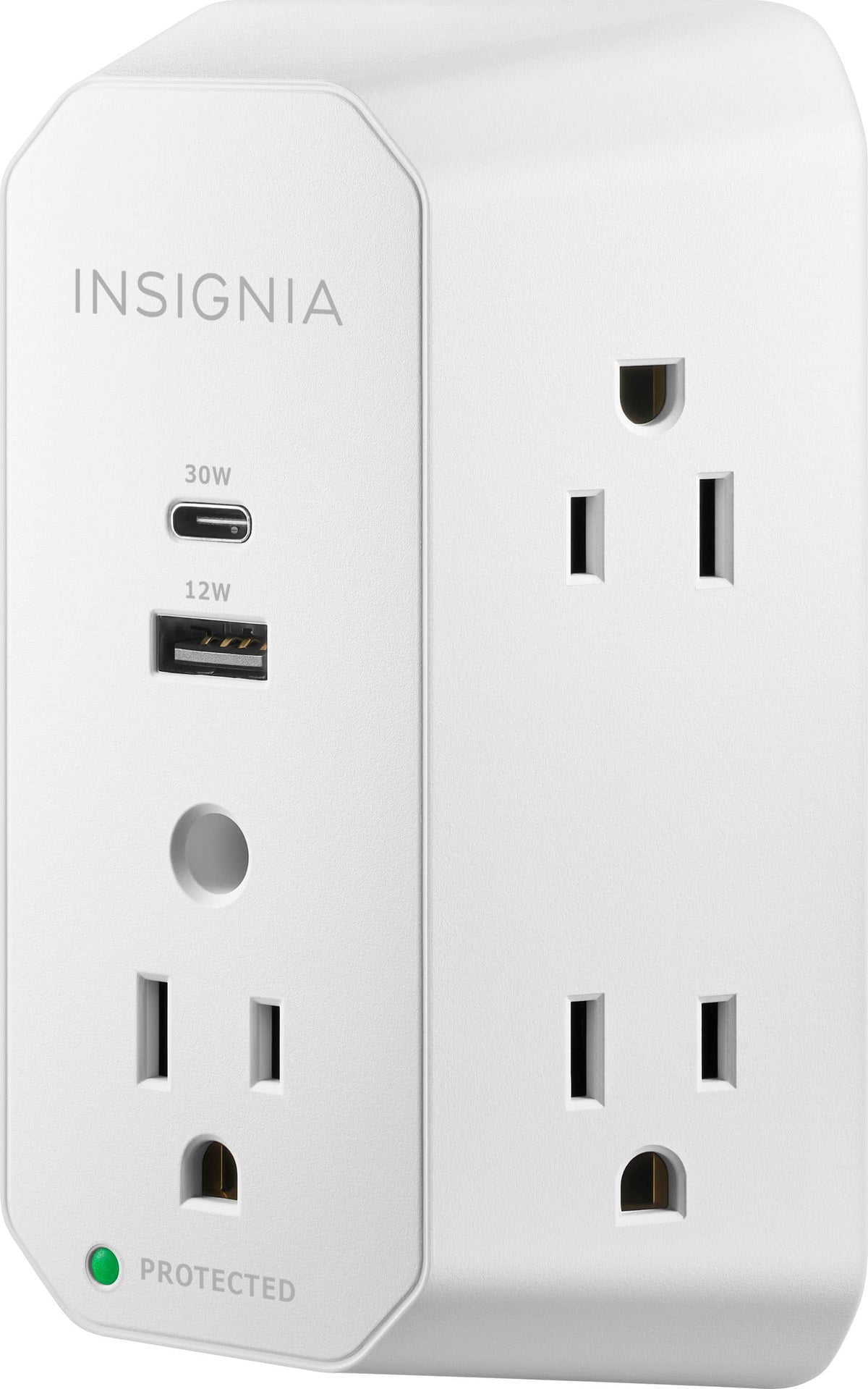 Insignia™ - 5-Outlet / 1-USB-C / 1-USB Wall Tap 1,080 Joules Surge Protector - White