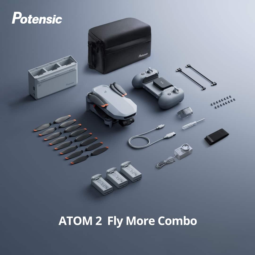 Potensic - ATOM 2 Fly More Combo Drone with Remote Controller - Gray