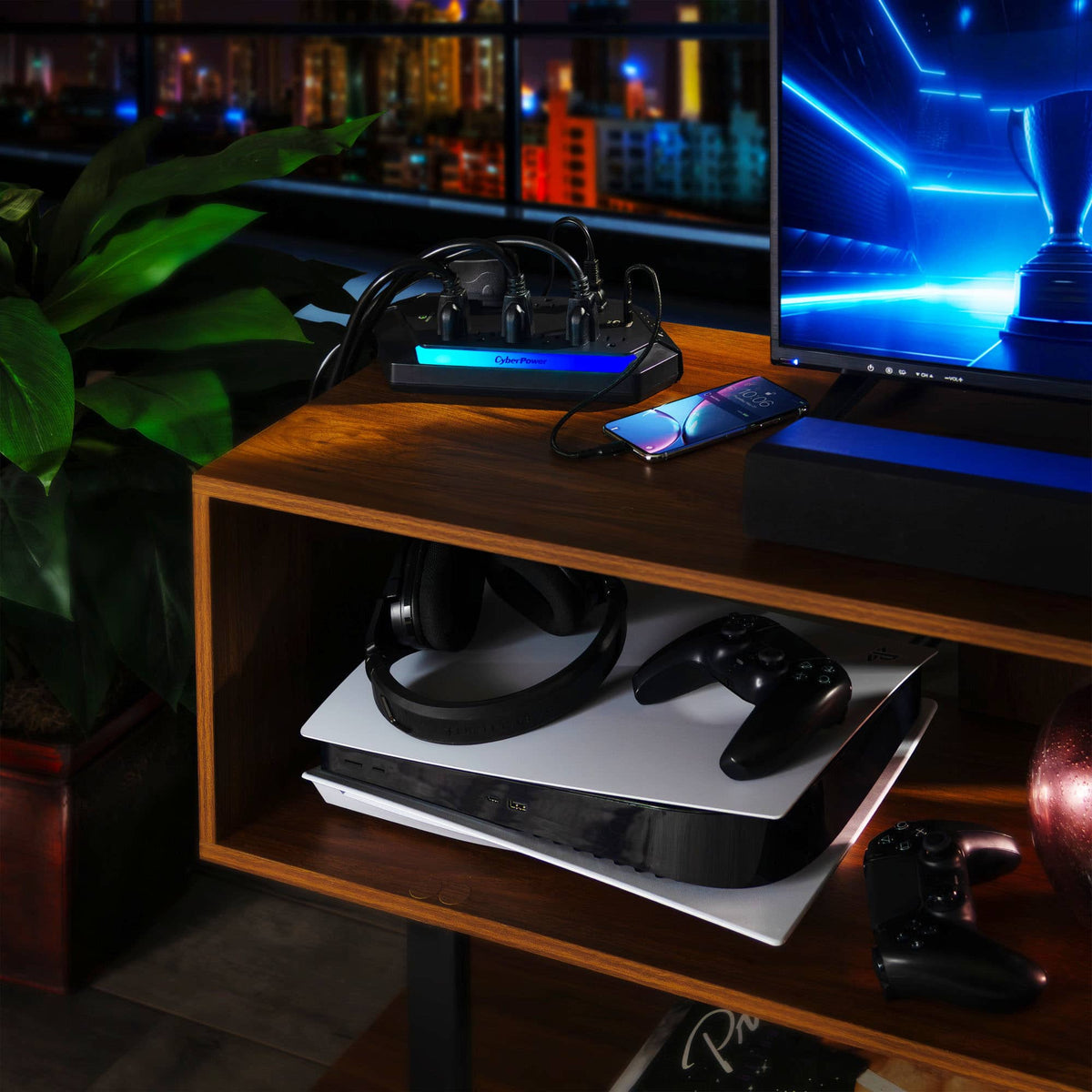 CyberPower - GXS1005C2 10 Outlet Surge Protector with RGB Lighting and USB Charging Ports - Black