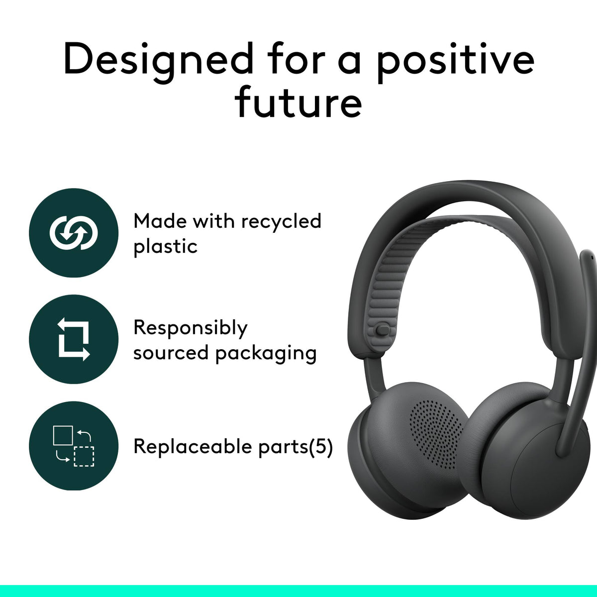 Logitech - Zone Wireless 2 ES Noise Cancelling Headset for Business UC Version with Receiver - Graphite