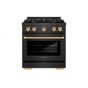 30 in. Wide 4 Burner ZLINE Autograph 4.2 cu. ft. Manual Clean Freestanding Gas Range with Gold Accents - Black Satin Stainless Steel