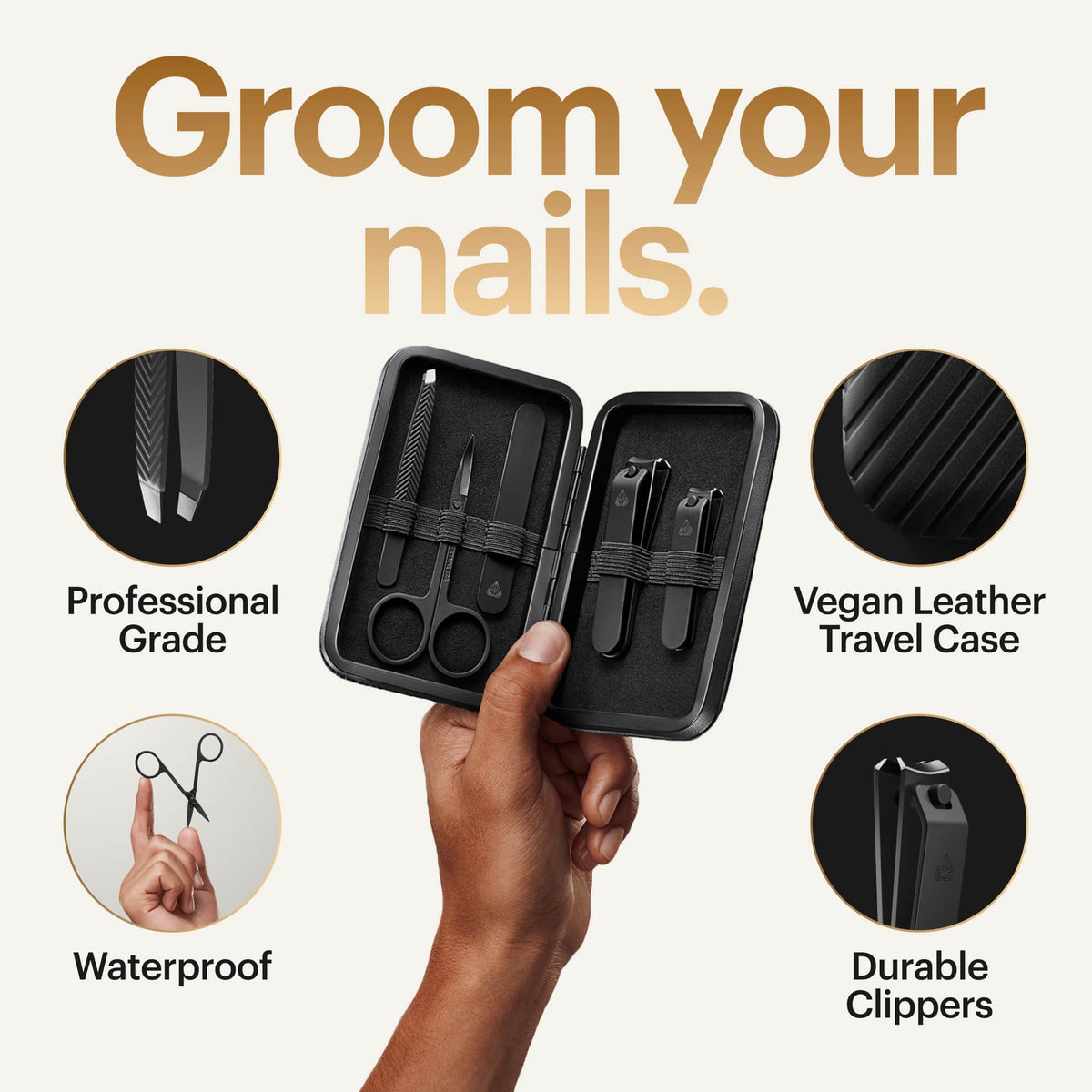 Manscaped - The Shears 3.0, 5-Piece Precision Men’s Nail Grooming Travel Kit, Stainless Steel Manicure Set - Black