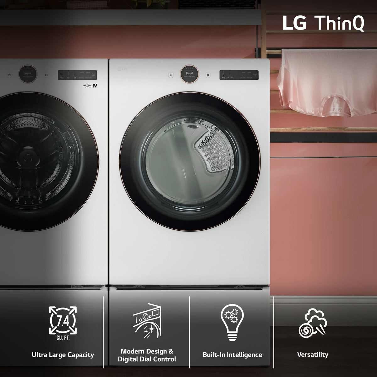 LG - 7.4 Cu. Ft. Stackable Smart Gas Dryer with Steam and Sensor Dry - White