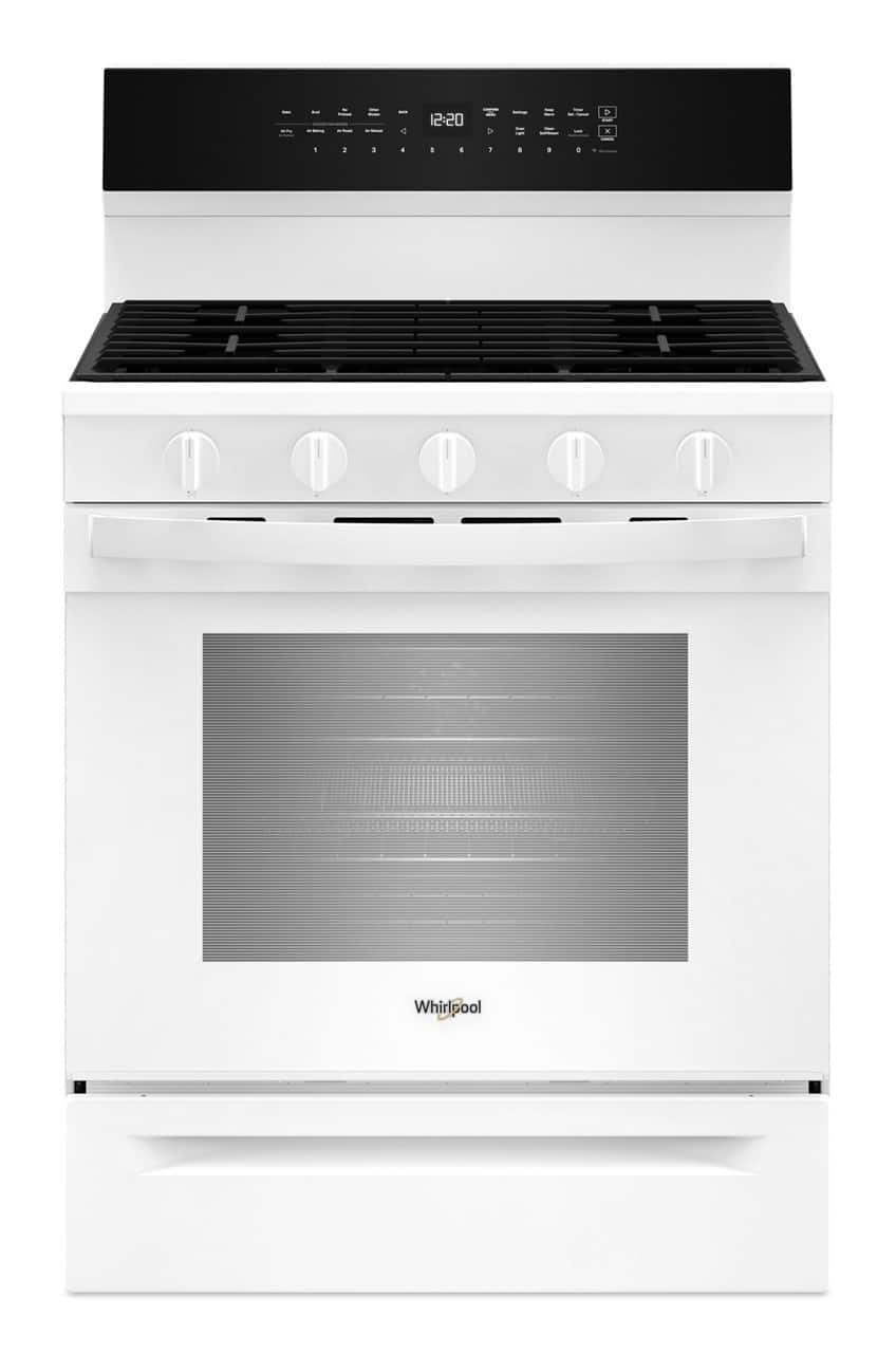 Whirlpool - 30 in. Wide 5 burners 5.0 cu. ft. Smart Freestanding Gas Range with Air Cook Technology, No Preheat Air Fry, Steam Clean - White