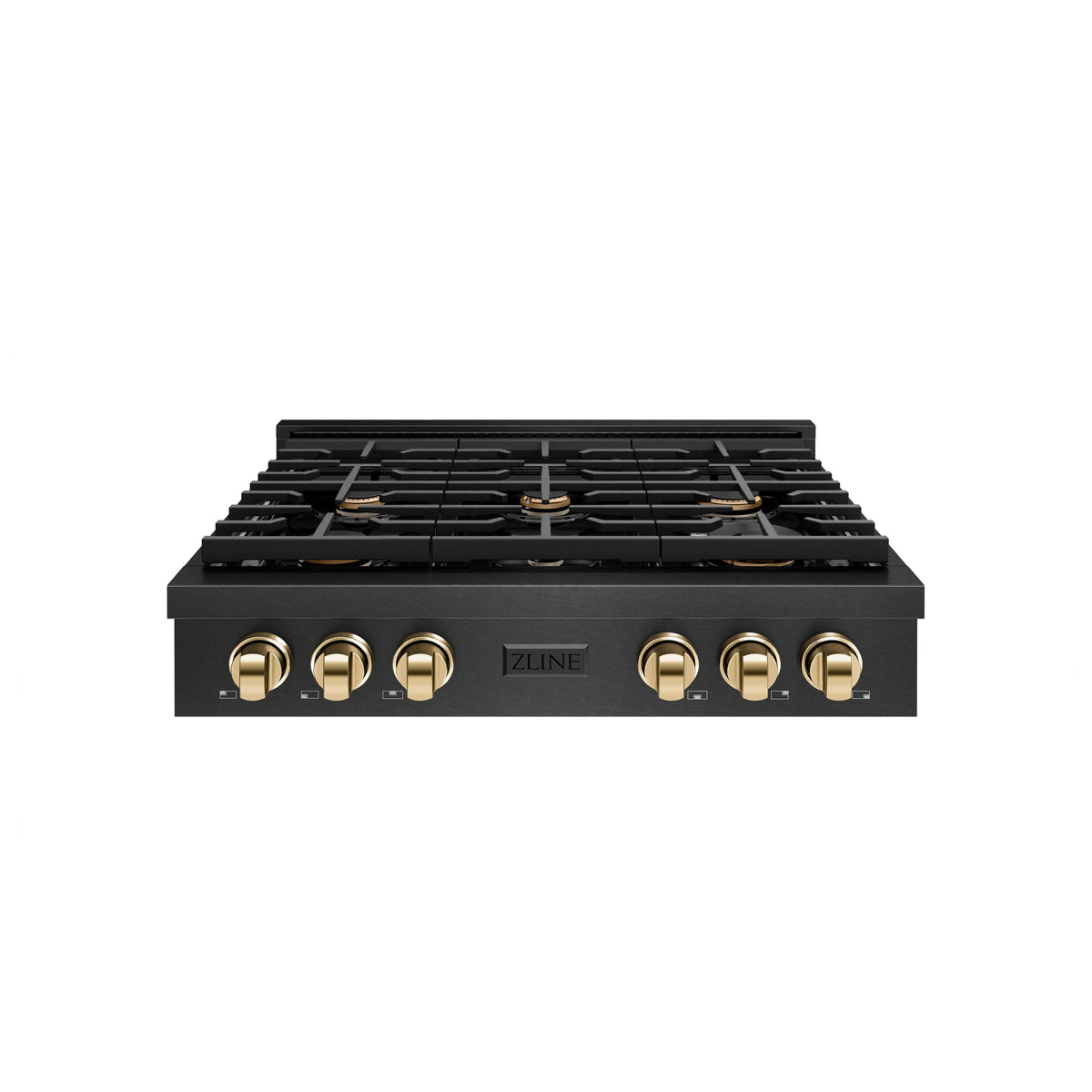 ZLINE - 36 in. Wide 6 Burner AutographParamount Gas Rangetop in Black Satin Stainless Steel with Gold Accents (SRTBSZ-36-G) - Black Satin Stainless Steel
