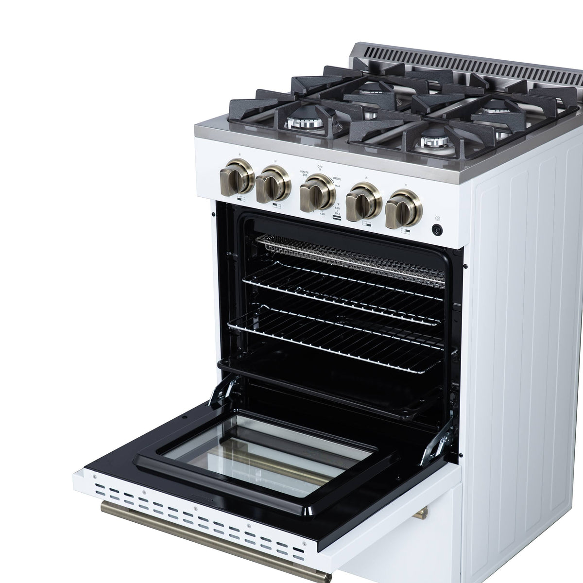 Forno Appliances - 24 in. Wide 4 burner Breno 2.3 Cu. Ft. Freestanding Gas Range with Antique Brass Accents - White