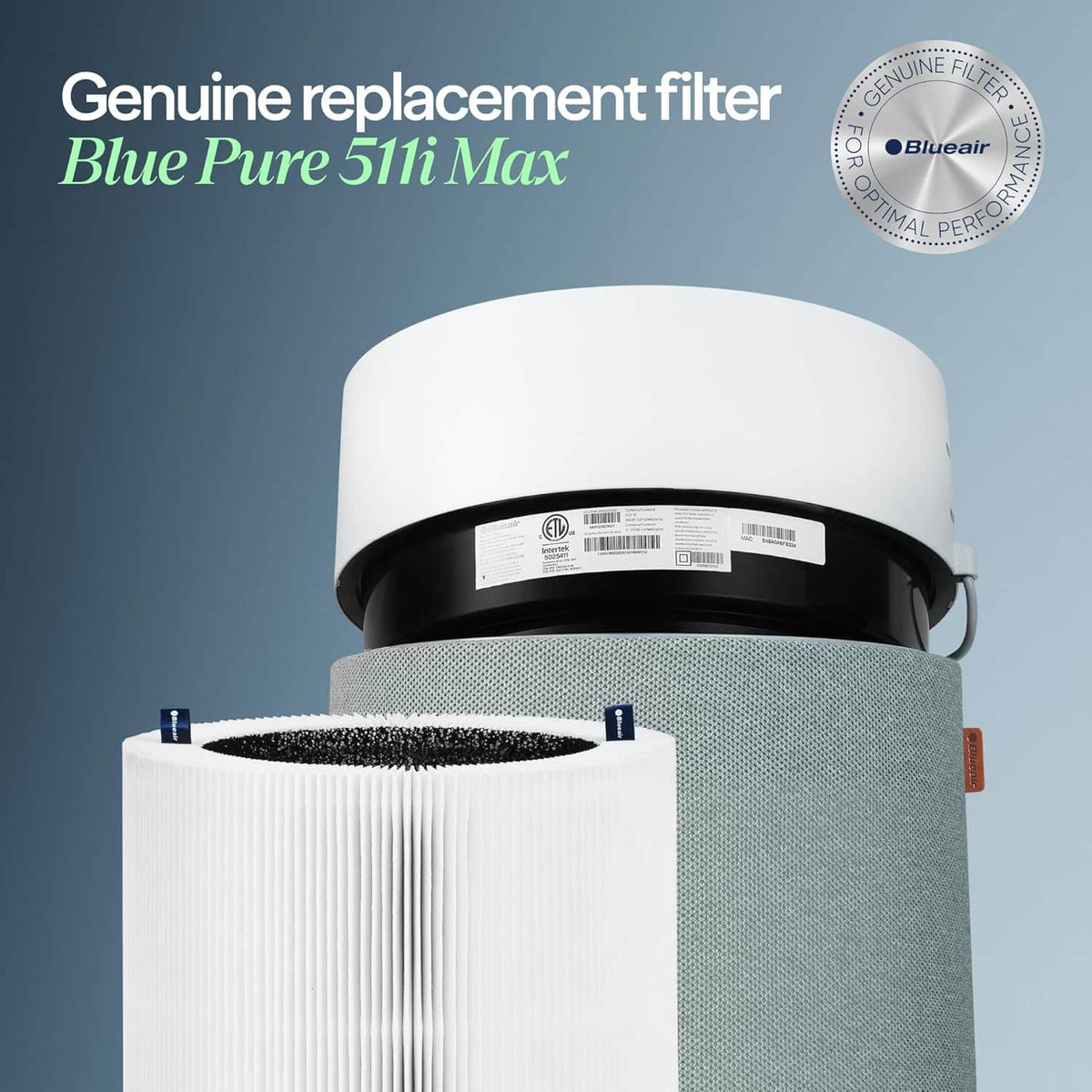 Blueair - Genuine 511i Max Replacement Filter for 511i Max AHAM Certified HEPASilent 99.97% particles, odors Carbon Filter - White