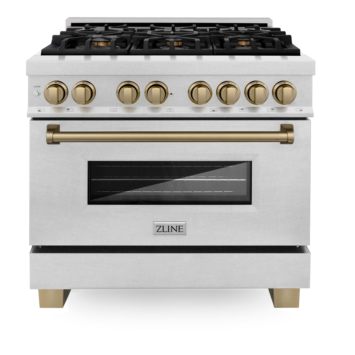 36 in. Wide 6 Burner ZLINE Autograph Legacy Dual Fuel Range in Satin Steel & Bronze Accents (RASZ-SN-36-CB) - Stainless Steel