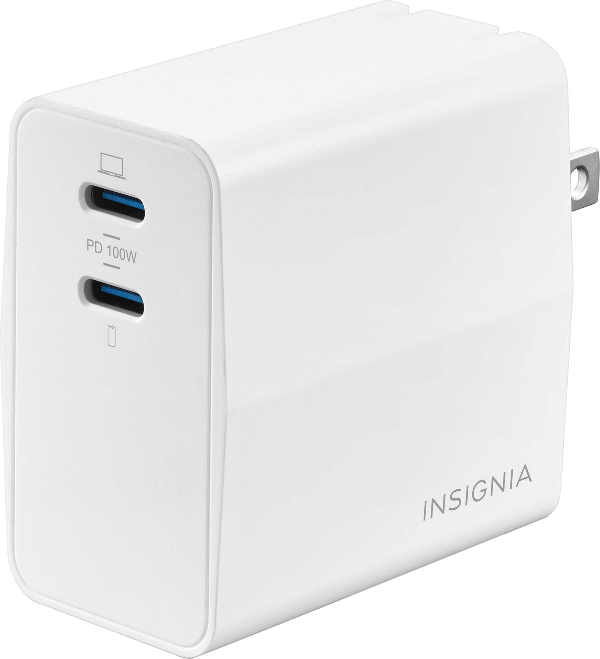 Insignia™ - 100W 2-Port USB-C GaN Wall Charger for MacBook Pro, iPad, iPhone, Apple Watch, Samsung Smartphones & other USB-C Devices - White