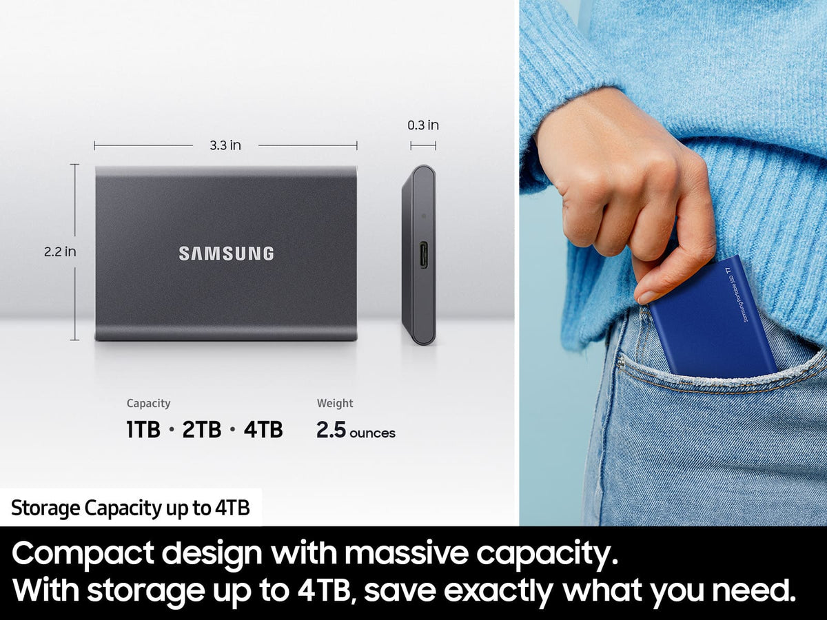 Samsung - T7 4TB External USB 3.2 Gen 2 Portable SSD with Hardware Encryption - Titan Gray