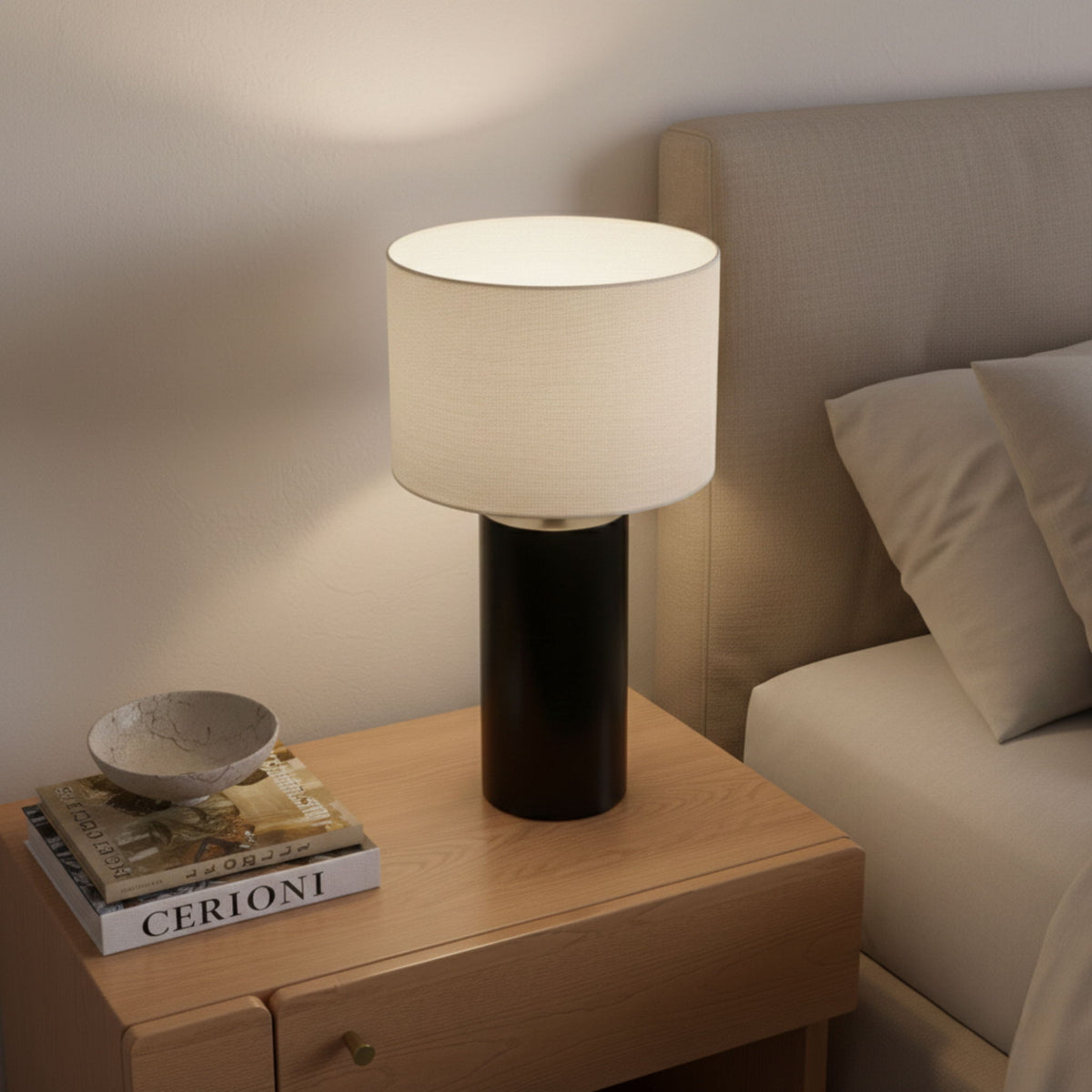 Aura - Table Lamp With On / Off Switch Block Base - Black / White
