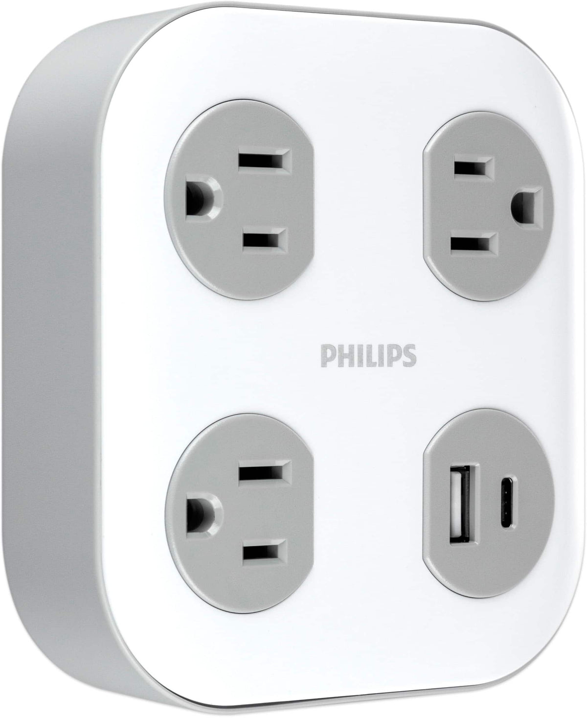 Philips - Surge Tap, 3 Grounded Outlets, 1 USB-A, 1 USB-C, 17W, 1350J - White