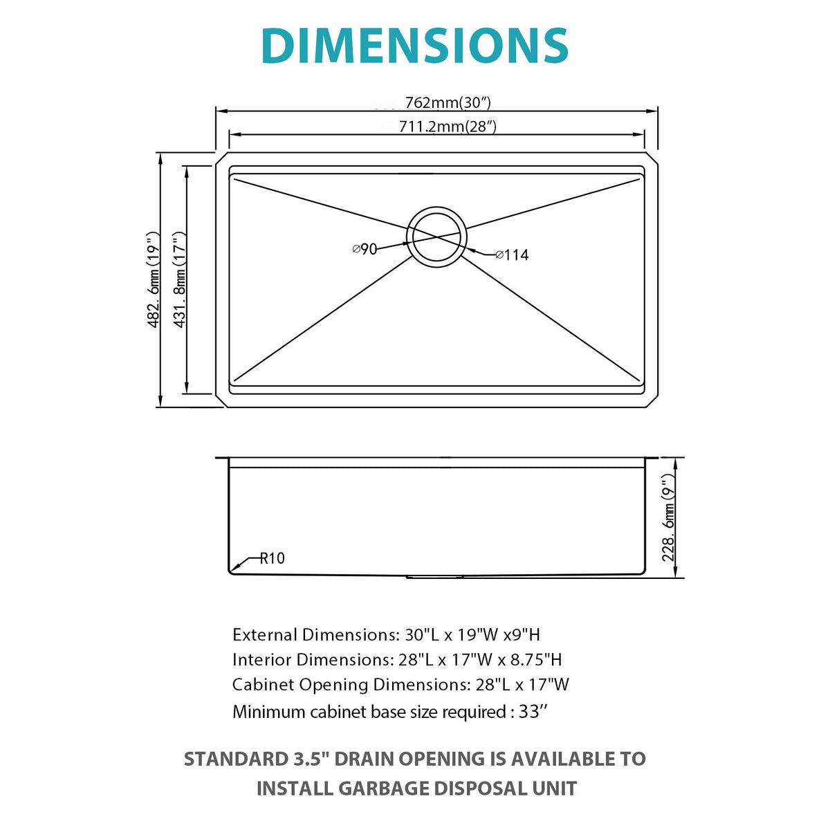Undermount Workstation Kitchen Sink Stainless Steel Single Bowl