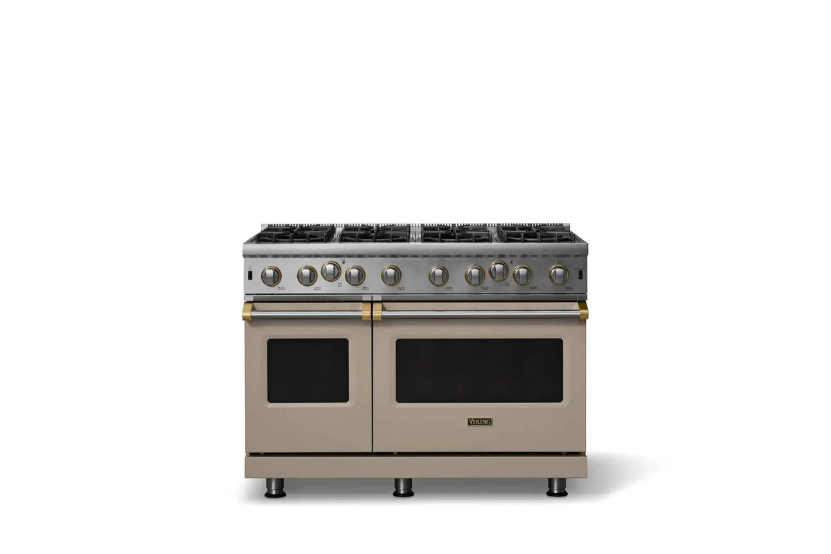 Viking - 48 in. Wide 8 Burner Pro 5 Series 6.1 Cu. Ft. Freestanding LP Gas Convection Range - Nantucket w. Brushed Brass - Nantucket