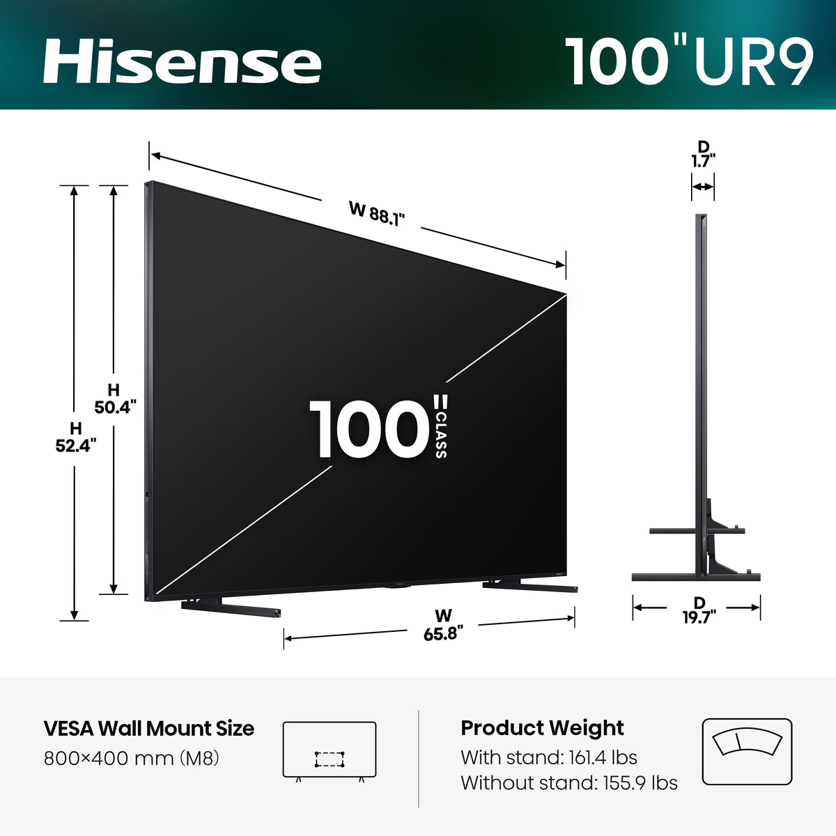 Hisense - 100" Class UR9 RGB MiniLED Series UHD 4K HDR Smart Google TV (2026)