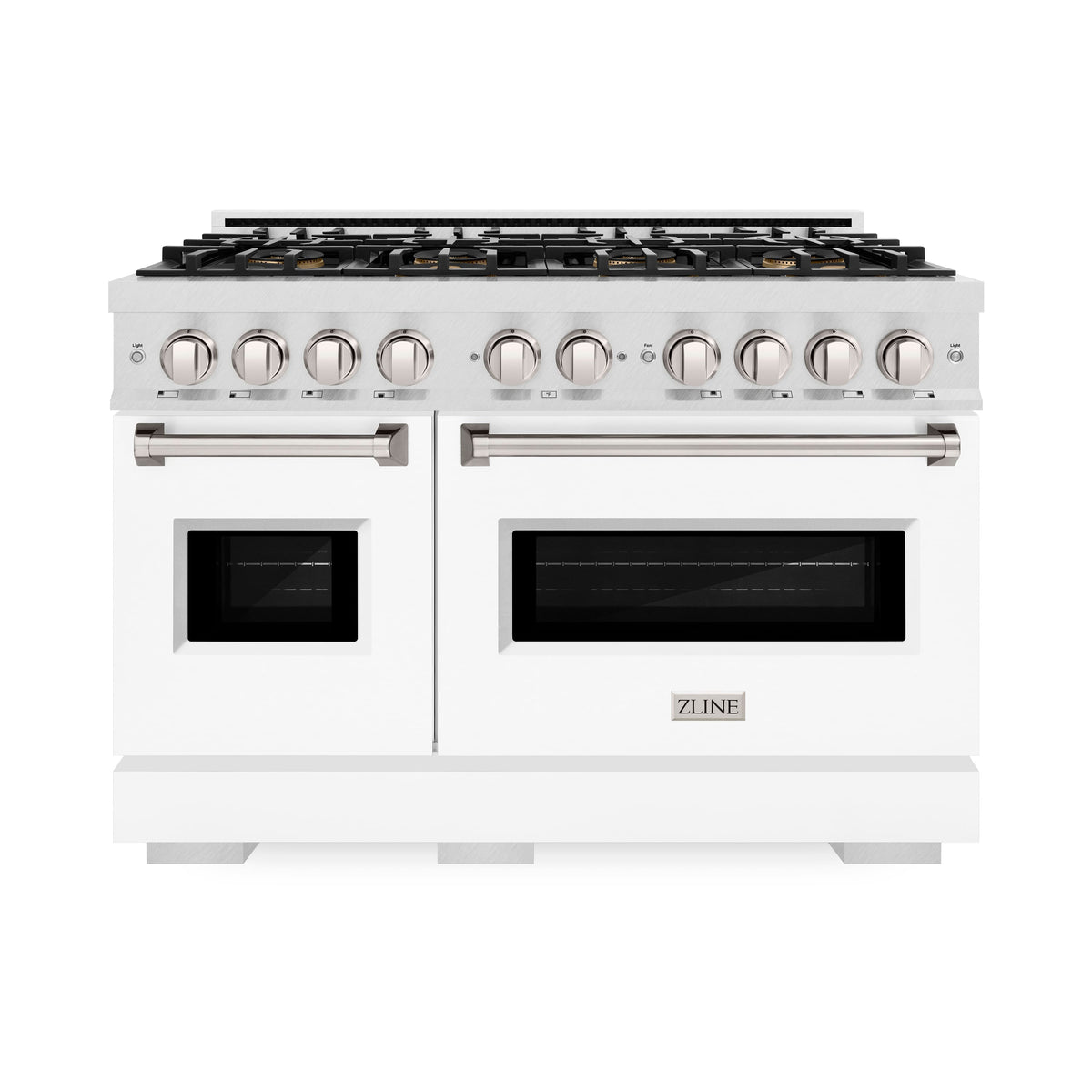 ZLINE - 48 in. 6.7 cu. ft. Classic Freestanding DuoPro Gas Range with Dual Ovens in Satin Stainless Steel & White Doors - White Matte