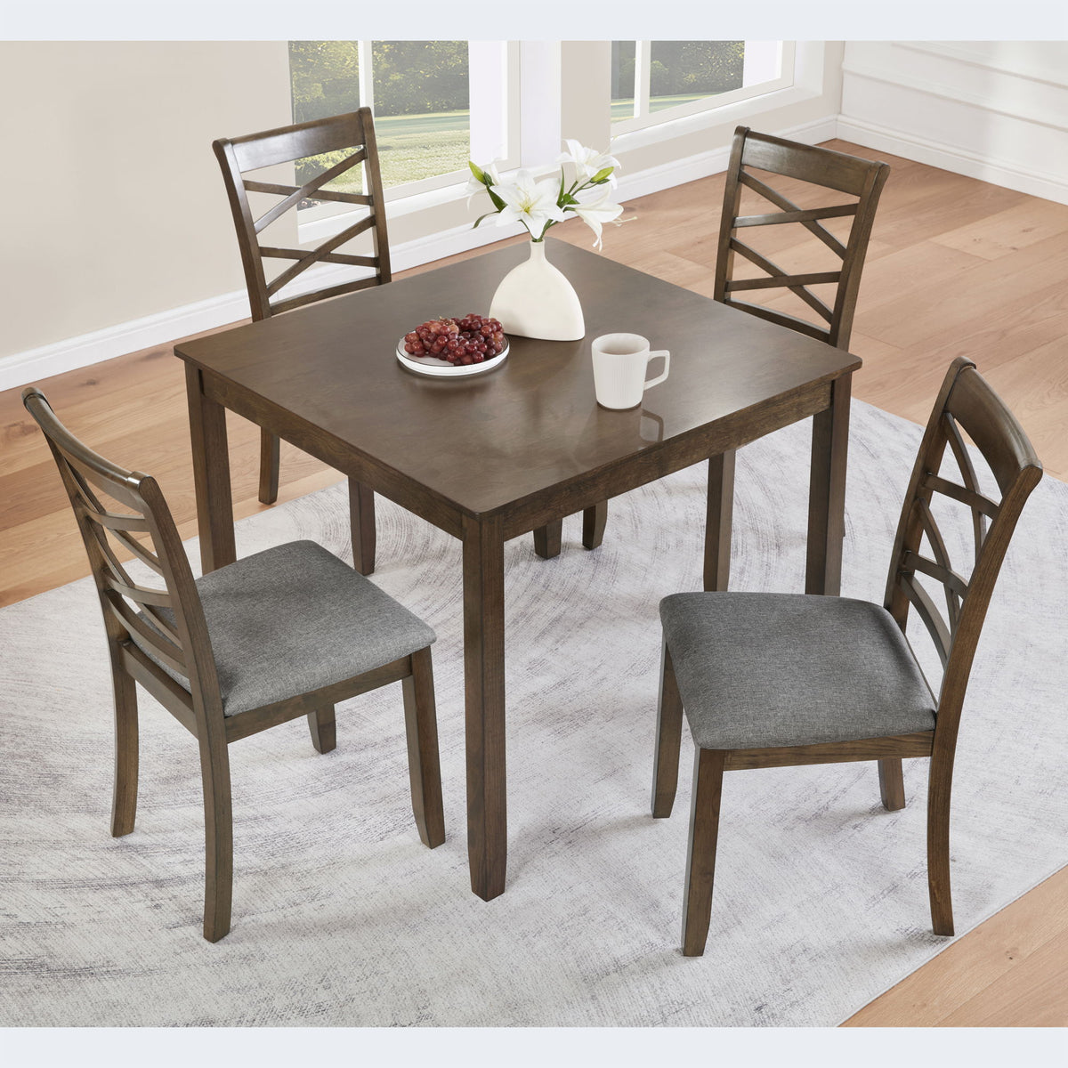 Juego de comedor de 5 piezas: mesa y 4 sillas - Nogal