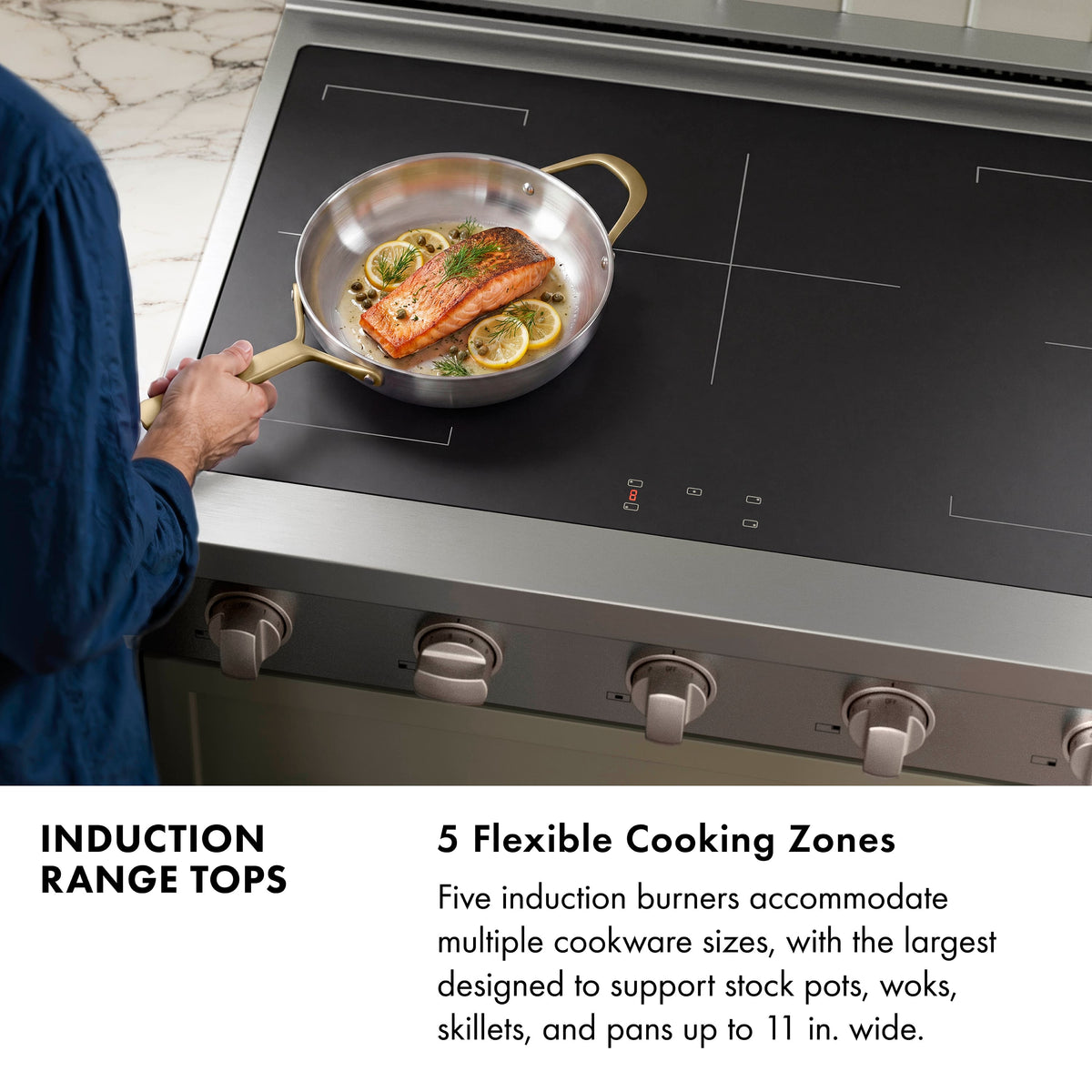 ZLINE - Autograph 36 in. Paramount Built-in Induction Rangetop with 5 Element Cooktop in Satin Steel & Matte Black Accents - Satin Stainless Steel