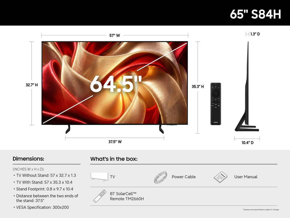 65” Class S84H Series OLED 4K UHD Samsung Vision AI Smart Tizen TV 2026
